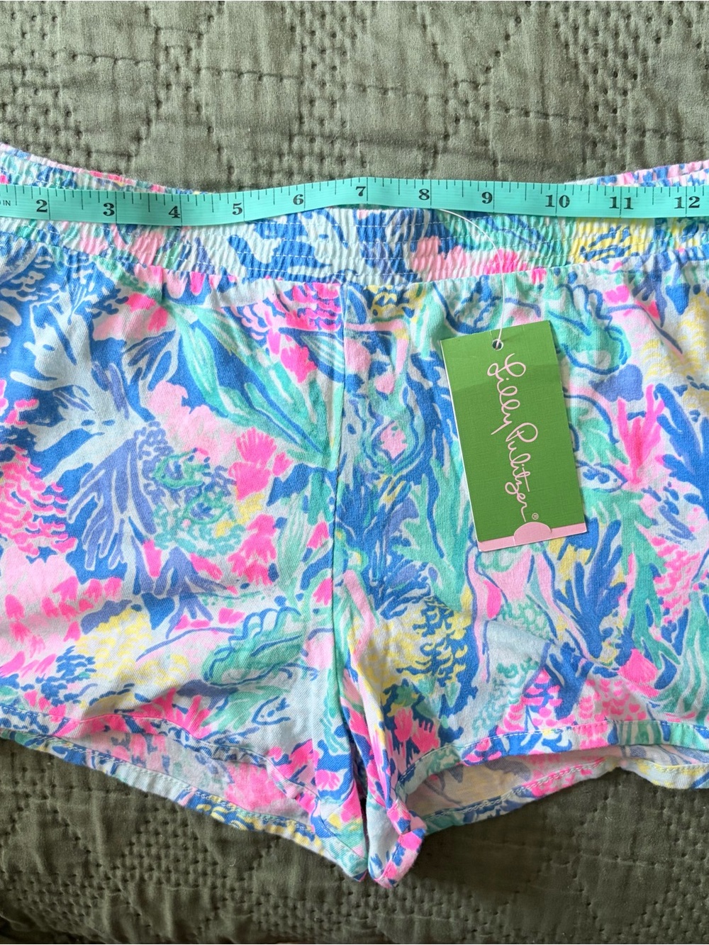 Lilly Pulitzer Ceclie Shorts Mermaids Cove Cotton Knit Pink Blue XL NWT - Picture 4 of 6